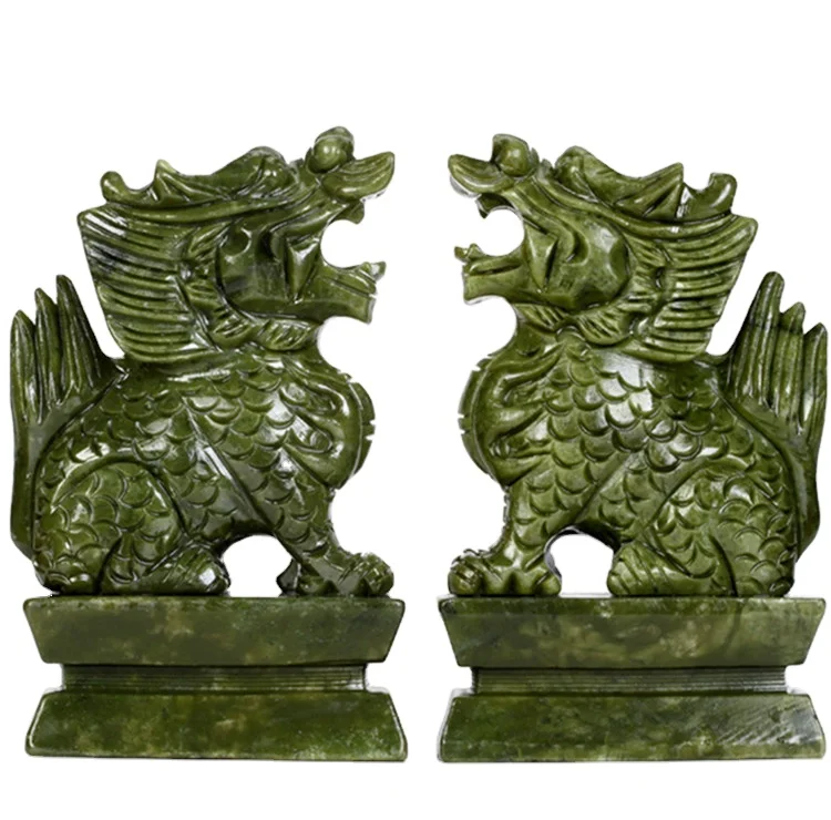 Chinese gift natural Jade lion carvings statue asian inspired jadeite