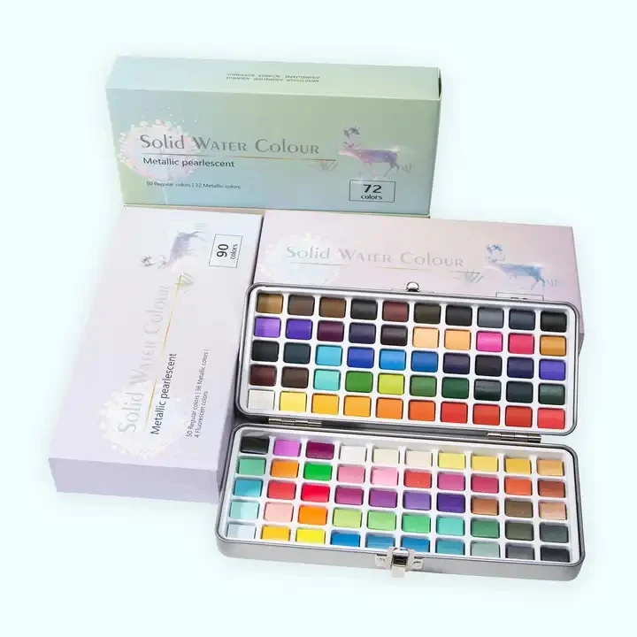 Wholesale solid watercolor paint sets, iron box art pigments 50/72/90/100/128 colors