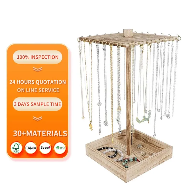 Wooden Jewelry Display Stand with 20 Hooks Earring Card Display Rack for Selling Five Tier Jewelry Organizer