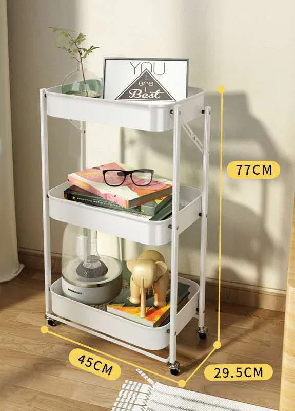 Smart-Furn Kitchen trolley 3 layers free installation of household floor trolley folding storage shelf