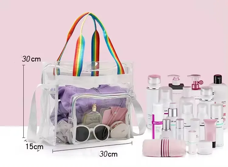 Cheap Fashion Stylish Waterproof Transparent pvc shoulder bagTravelling sling bag portable shopping tote bag for girl