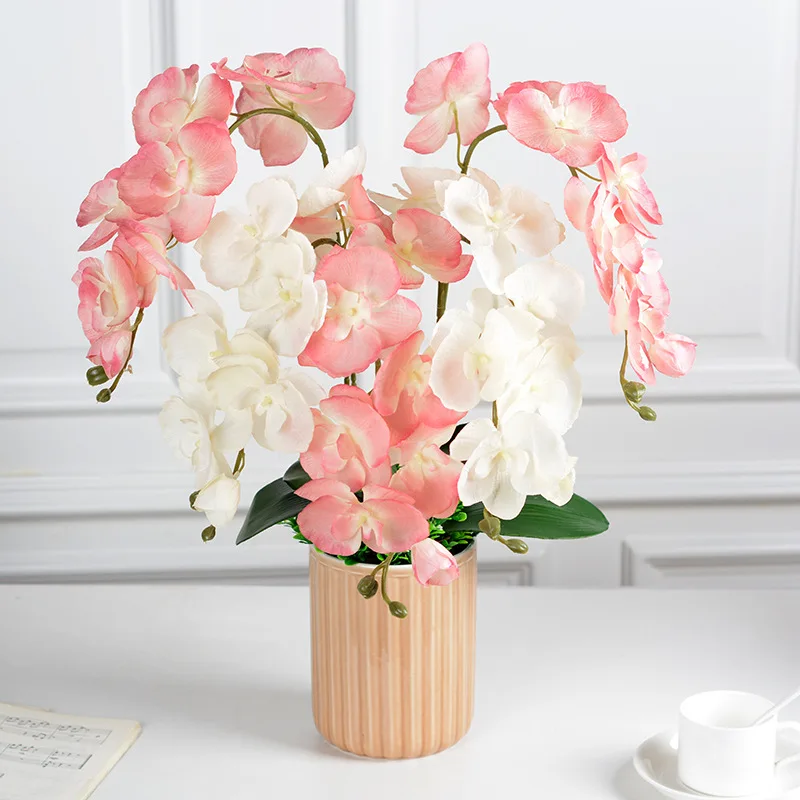 White Flowers Orchids Home Flower Plastic Phalaenopsis Artificial Orchid In Bulk Silk Stem Decorative Flowers