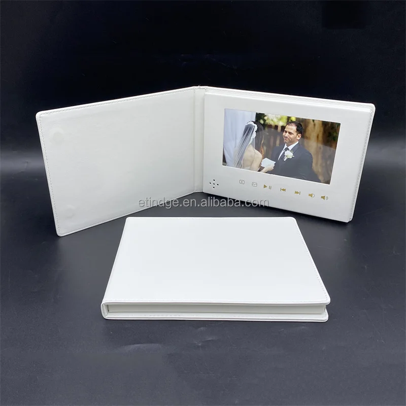 White Leather Video Greeting Cards A5 7' Screen Custom Size Digital Album Brochure Dimensional Mail Order