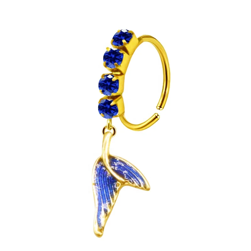 Gaby new arrive stainless steel nose rings cross bling nose piercing blue stainless steel nose hoop  piercing jewelry