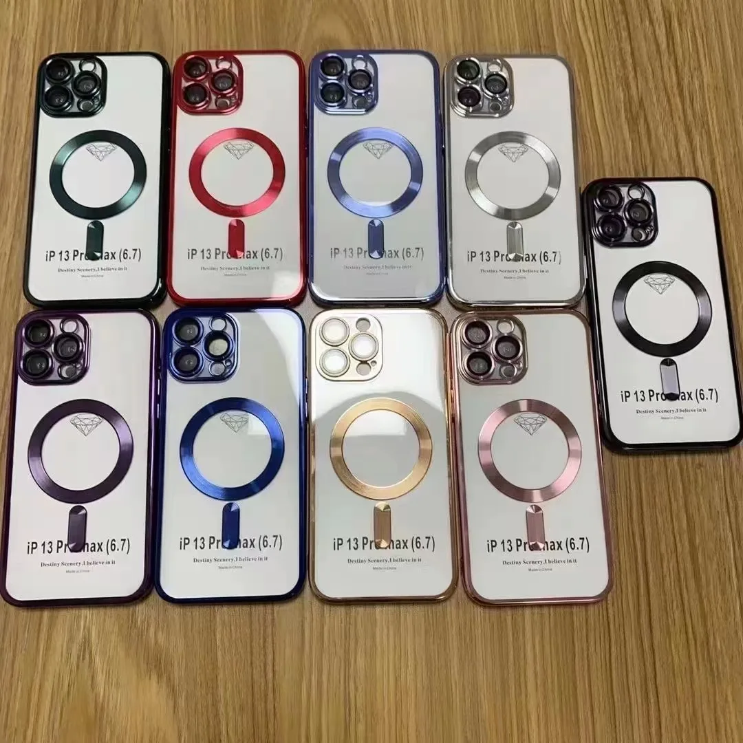 Magnetic Case For iPhone 15 14 13 11 Pro Max Plus Luxury Camera Lens Protection Electroplate Shockproof Soft TPU Magsafes Cover