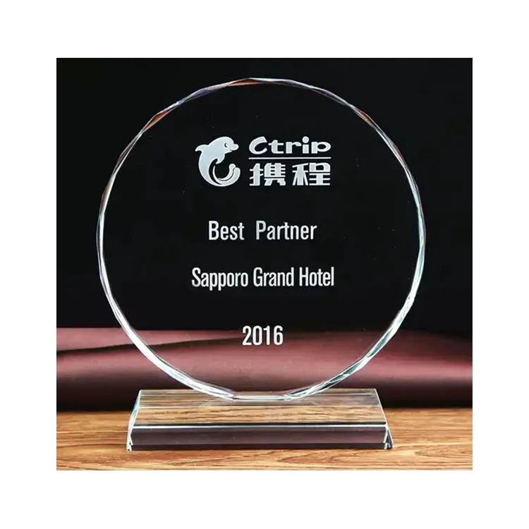 Customized Round Shape Crystal Blank Trophy Plaques For Memorial Business Awards