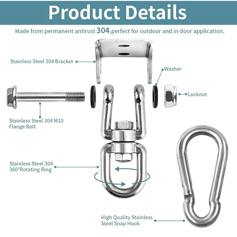 304 Stainless Steel Swing Hanging Hooks For Concrete Wooden Trapeze Yoga