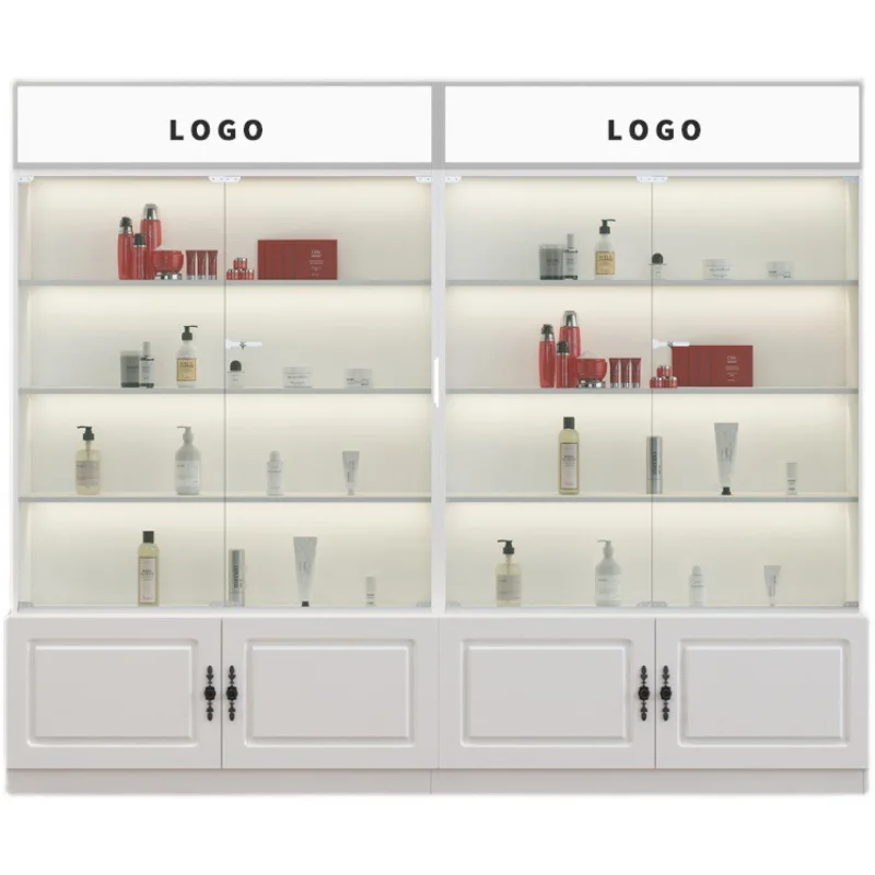 Floor Standing Rack Glass Cosmetic Make Up Shelf Display Gel Nail Polish Display Cabinets with Lock