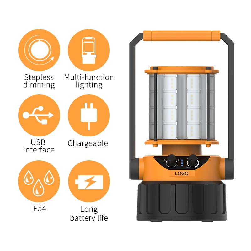Factory Wholesale 48w Spotlight Built-in 18650 battery pack rechargeable Warning light portable camping lamp led