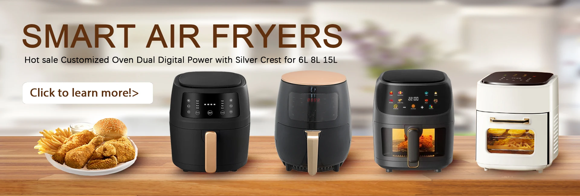 High Quality 6L Multi-Functional Smart Air Fryer Oven Dual Digital Power Displaying Factory Wholesale 220-240V