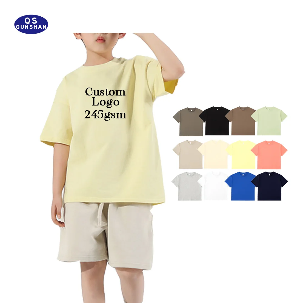 2024 Popular Plain Pure Cotton Child Size T-shirts Custom Logo Boys and Girls Pure T-shirts