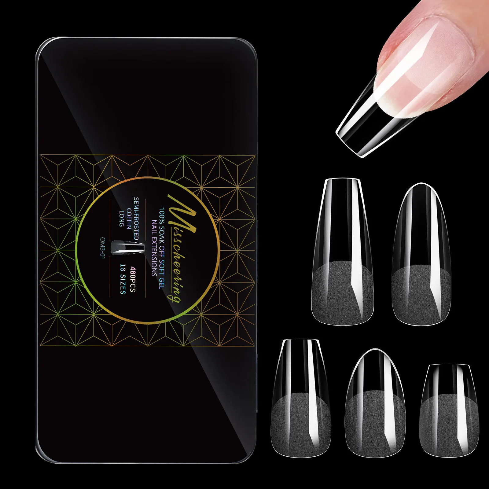 480PCS High Quality Translucent Acrylic Long False Nails Almond French Coffin Full Half Cover Nail Artificial Nail Soft Gel Tips