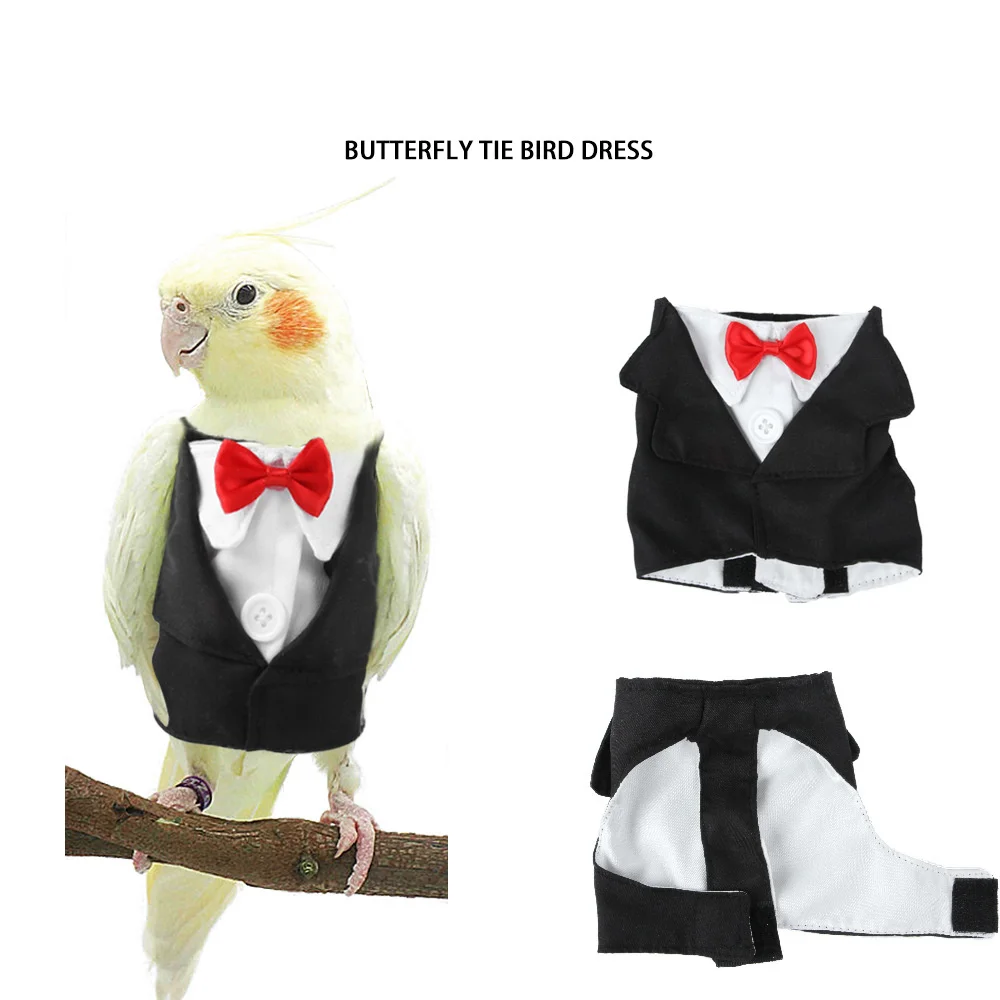 Pet Bird Gentleman Clothes Parrot Dress Chest Back Bow Tie Suit Pigeon Parrot Clothes Bird Holiday Costume Cute Business Uniform