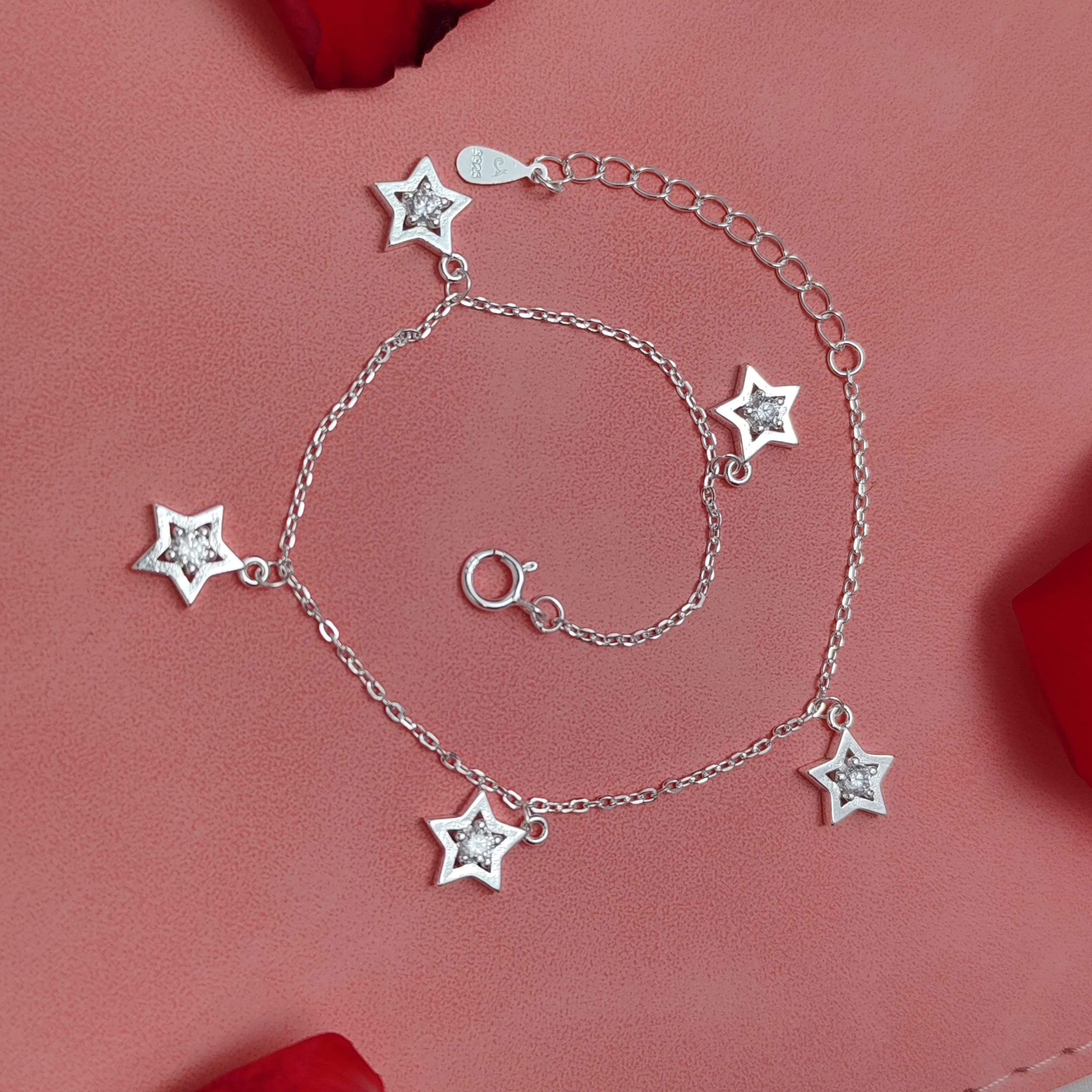 European And American New Star Moon 925 Sterling Silver Five Pendant Bracelet Fashion Jewelry Bracelets For Women