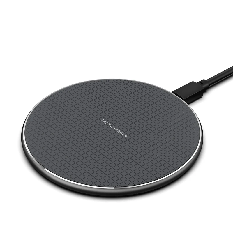 10W ultra thin metal alloy Qi wireless charger set fast charging source round portable with LED display for iPhone and Android