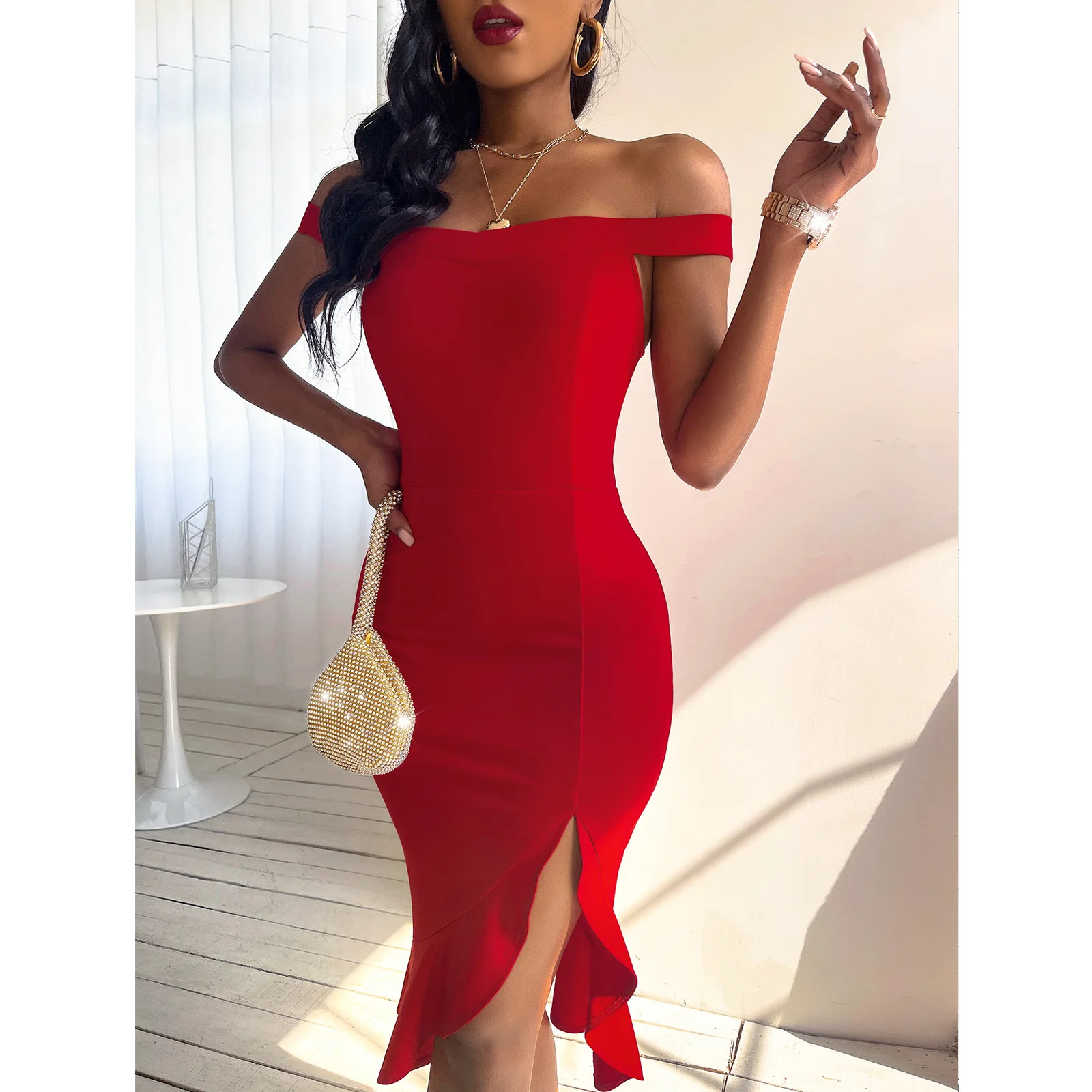 Wholesale 2022 Ladies Party Club Sexy Casual Dress Women Strapless Bodycon Elegant Bridesmaid Hollow Out Midi Short Dresses