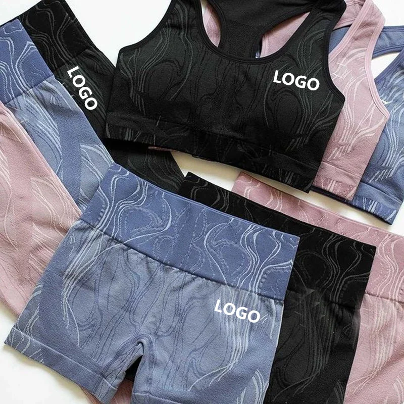 Women Custom Logo Sportswear 3 Piece Exercise Leggings Seamless Print Fitness Wear Yoga Sets