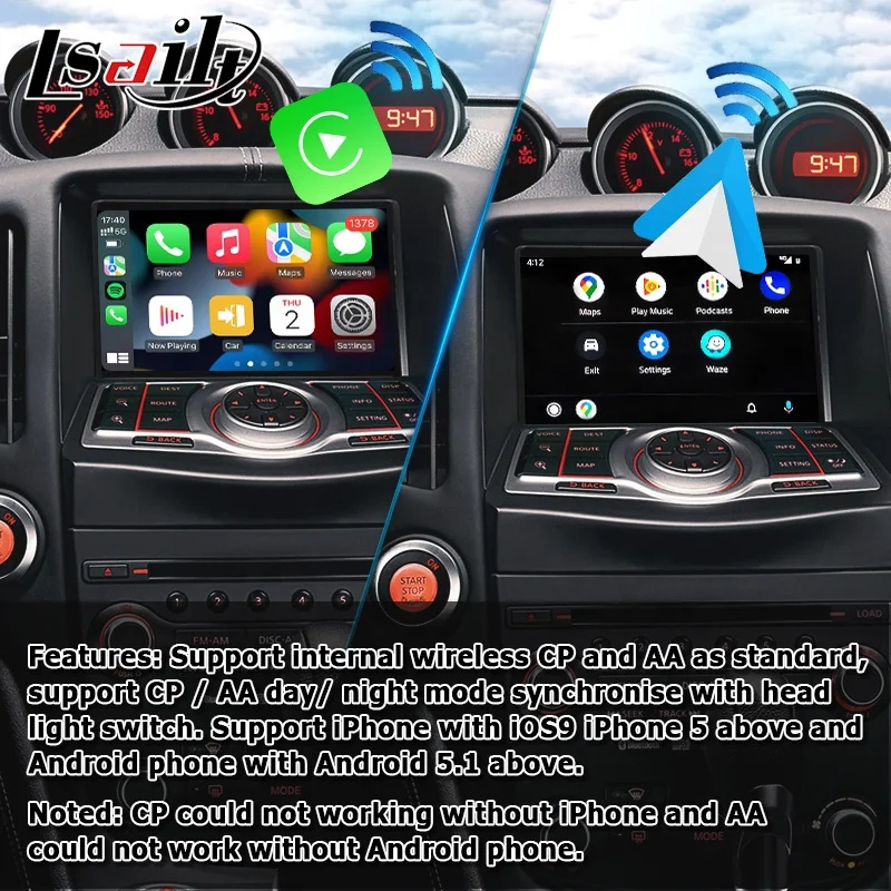 7 inches Android CP AA screen upgrade for Nissan 370z IT08 08IT 2009-2020 with GPS video interface wireless auto by Lsailt