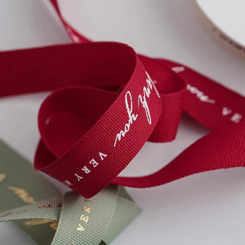 Eco-friendly gift wrap ribbon custom cotton ribbon with logo you thank ribbon