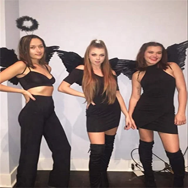 Custom Angel Wings and Halo Costume Set Multiple Color Black Angel Wings Halo Headband  for Kids Halloween Xmas Costume
