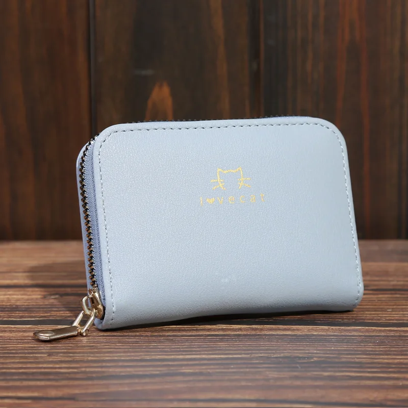 Multi-slots Card Holder Coin rock short zipper organ Small Minimalist RFID Blocking leather wallet women