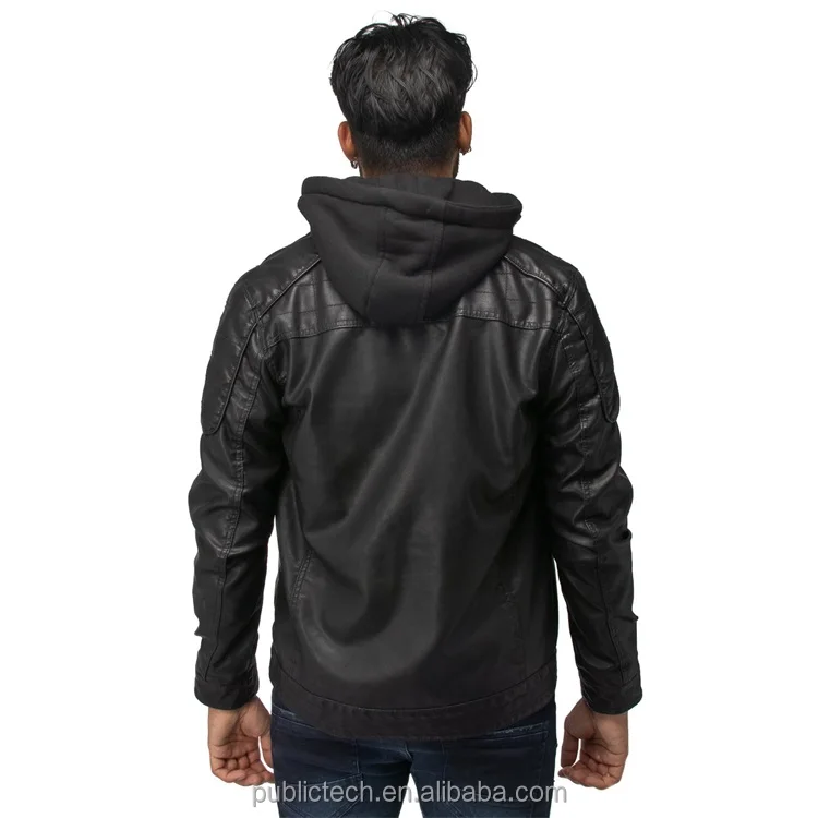 Fashion Custom Logo Racing Motorcycle Leather Jacket Black Vintage Mens Pu Leather Jacket With Hood