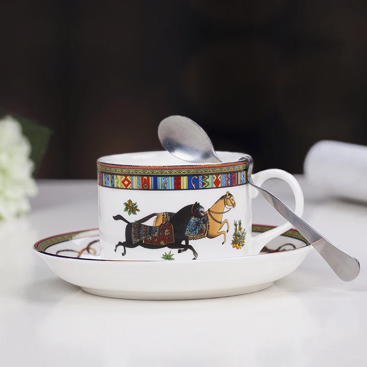 Wholesale customizable sublimation coated Ceramic turkish coffee cups Bone China Mug with Saucer with golden rim