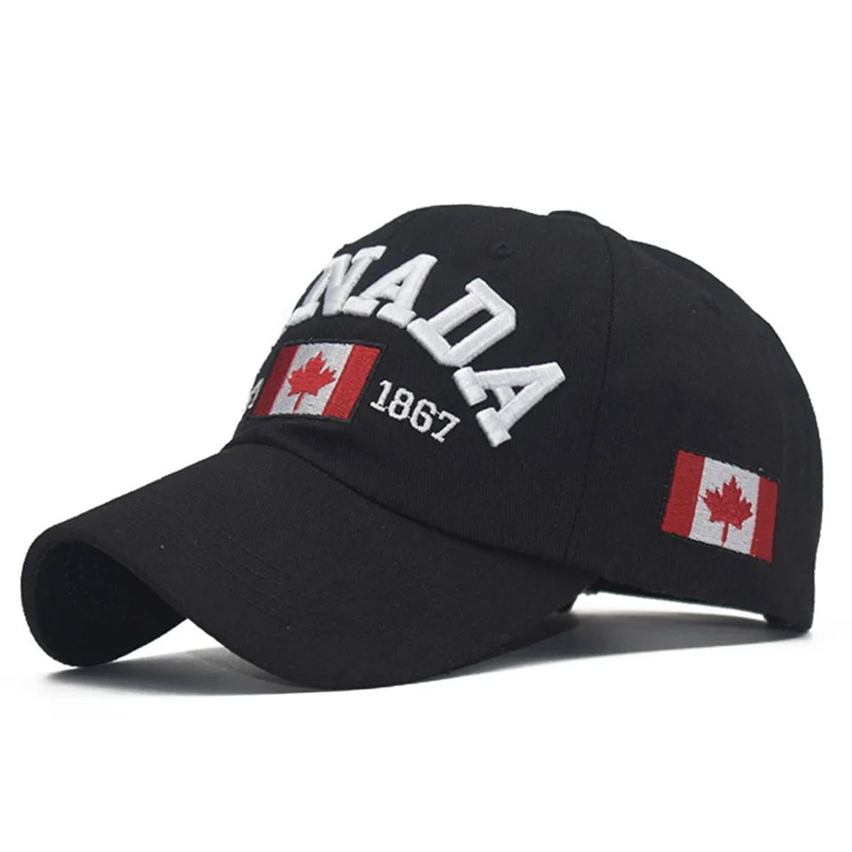 High Quality Outdoor Canada Flag Washed Cotton Baseball Cap Embroidery Logo Wash Cotton Unstructured Sports Dad Hat