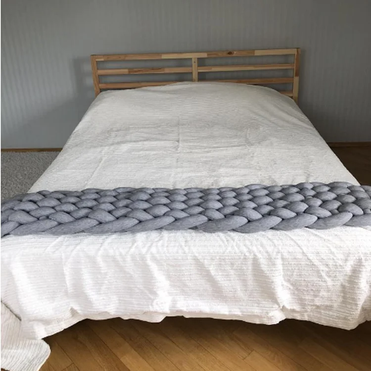 F-5672 fashion chunky knot bed runner handmade custom king bed scarf knitted soft big throw blankets wholesale