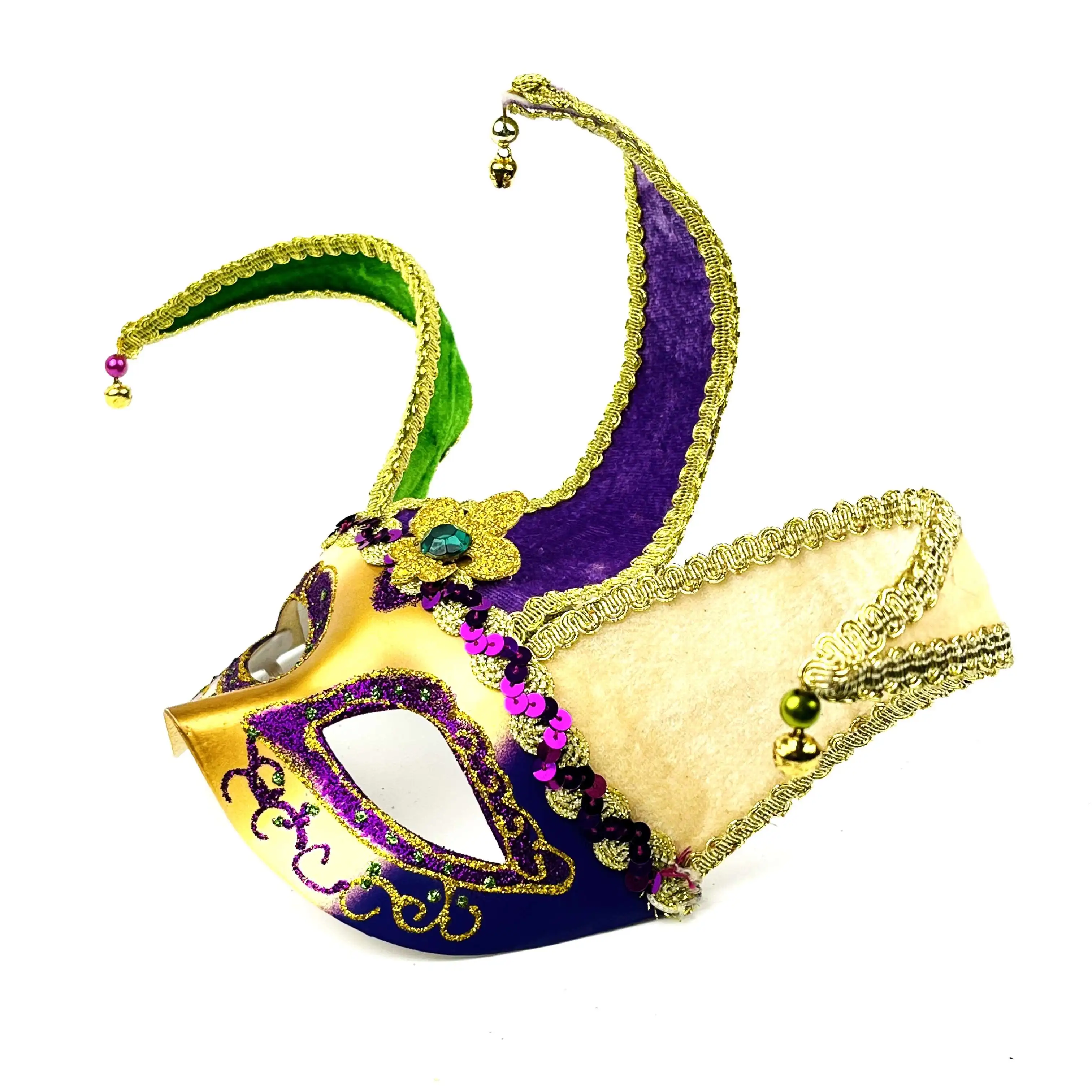 Mardi Gras  Clown Joker Fabric Mask Gold Green Purple with Small Bells Parades Carnival Masquerade Party Bells Clown Joker Masks