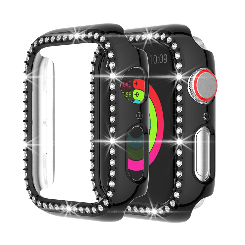 Full Cover Diamond Case with Screen for Apple Watch 40mm 38mm 44mm PC For iphone Series 6/5/4/3/2/1