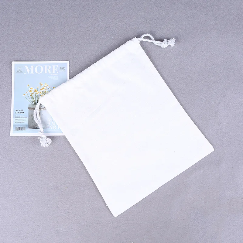 Custom Eco Friendly Organic Muslin Cotton Pouch Promotional Small White Calico Cloth Canvas Drawstring Bag With Logo Printed