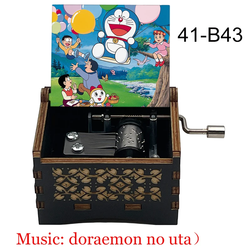 Anime Doraemon Music Box 18 Note Hand Crank Doraemon no uta Musical Movement Mini Black Wooden Boy Girl Birthday Toys