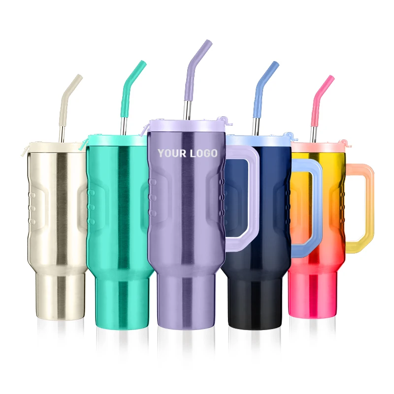 New Eco-Friendly 40oz Stainless Steel Tumbler With Handle Straw Vacuum Insulated 40 oz Travel Camping Mug With Lid