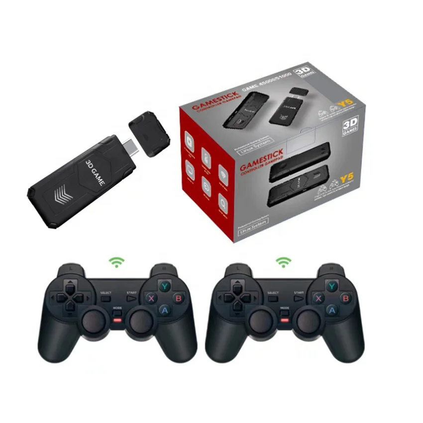 Popular Y5 Retro Wireless Video Game Stick Built in 48+ Simulators 45000+ Games 64 Bit 3D Gaming Console Support 2 Players