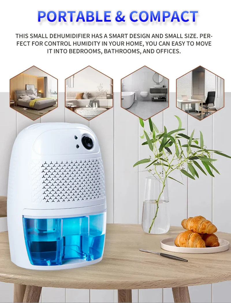 2024 New Launch Moisture Absorber Dryer Machine basement closet home car mini dehumidifier with light LED Display Quiet 800ml