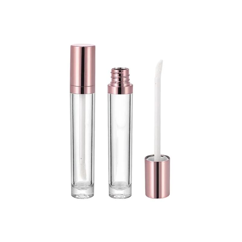 2021 low moq 6ml customised empty round cylinder lipgloss container tube transparent rose gold lip gloss tubes with stopper