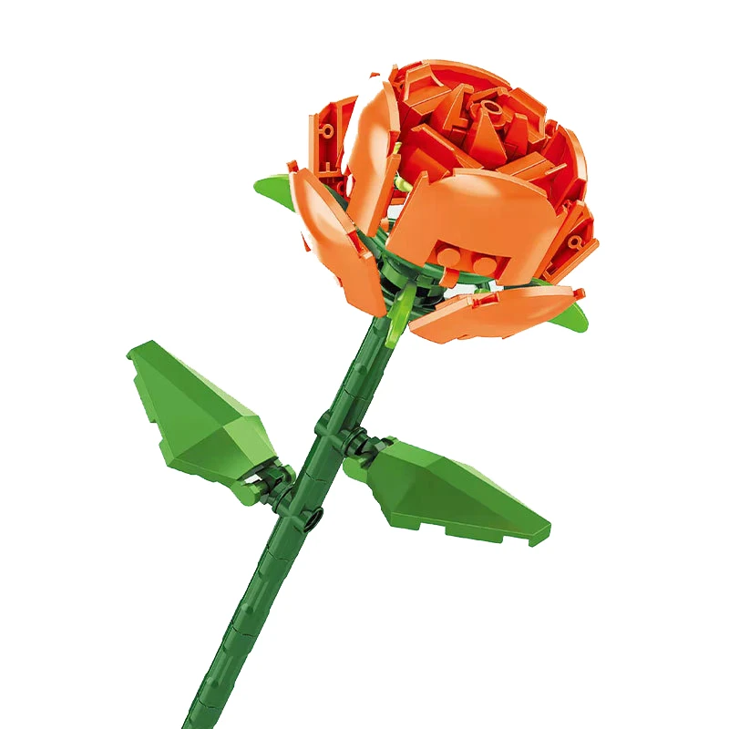 64 PCS 3D Orange Rose Flower Bouquet Building Blocks DIY Construction Gift Set Brick Toys