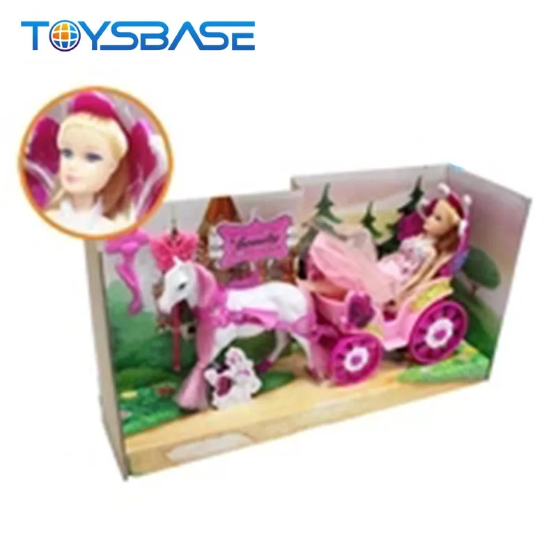 Beauty children toy horse princess carriage with doll