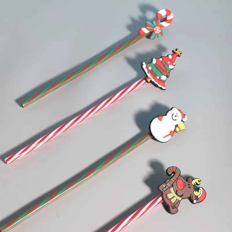 Eco-friendly PP printed drinking straw with stripe design, Christmas candy crane, reusable straw with design