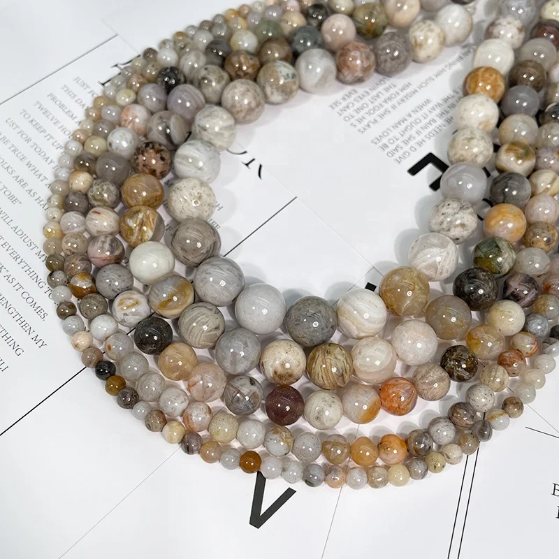 Wholesale Bamboo Leaf Agate Round Beads for Jewelry Making Crafts Natural Bamboo Leaf Agate Gemstone Loose Beads
