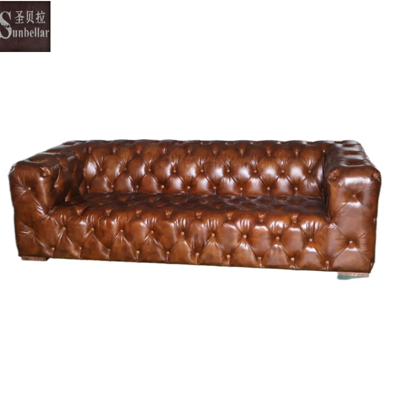 customized aviation furniture sofa tufted brown leather fully buttons Aluminium back loft industrial retro chesterfield sofa