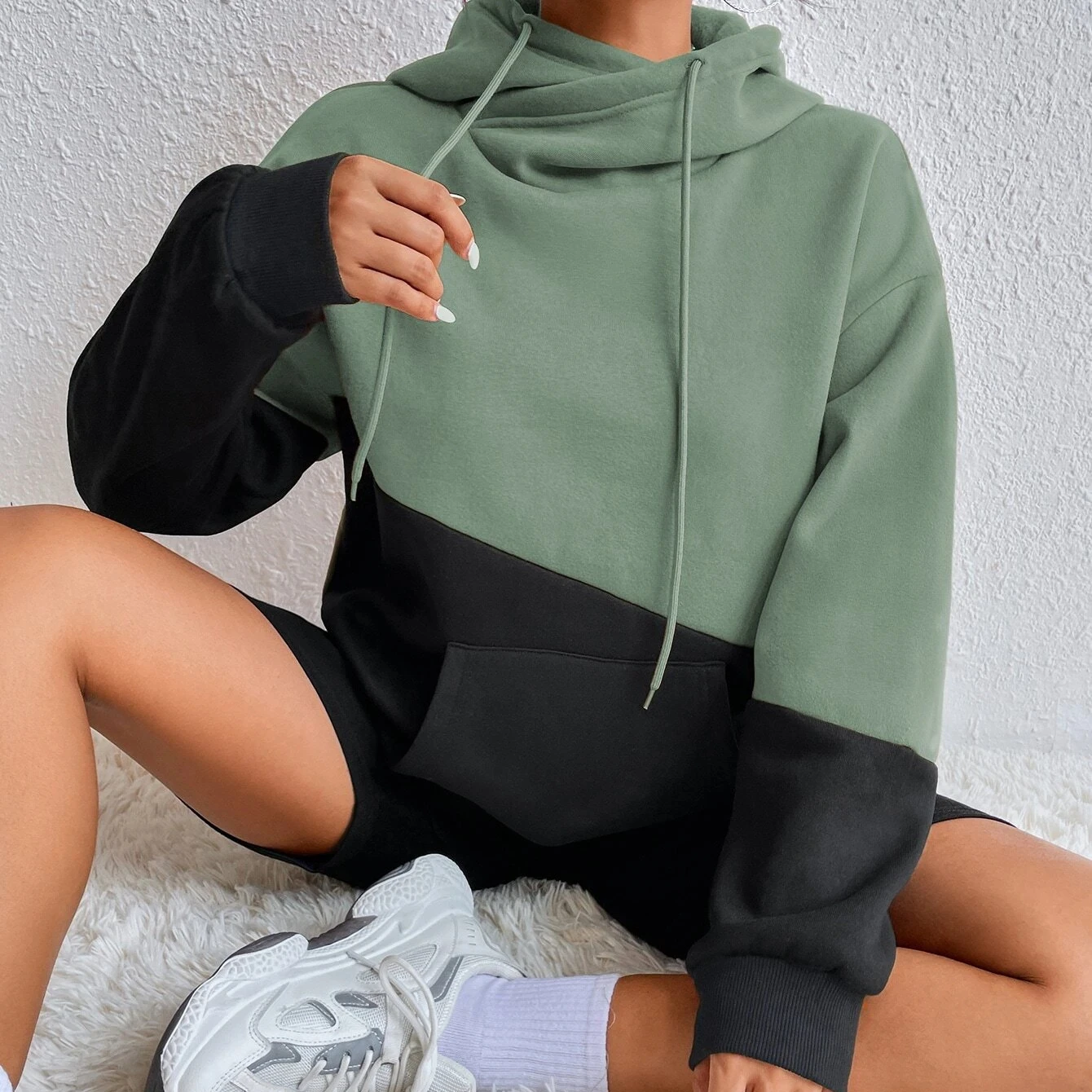 OEM Custom Design Logo High Quality Oversize French Terry Long Sleeves Drop Shoulder With Pocket Hoodies for Women