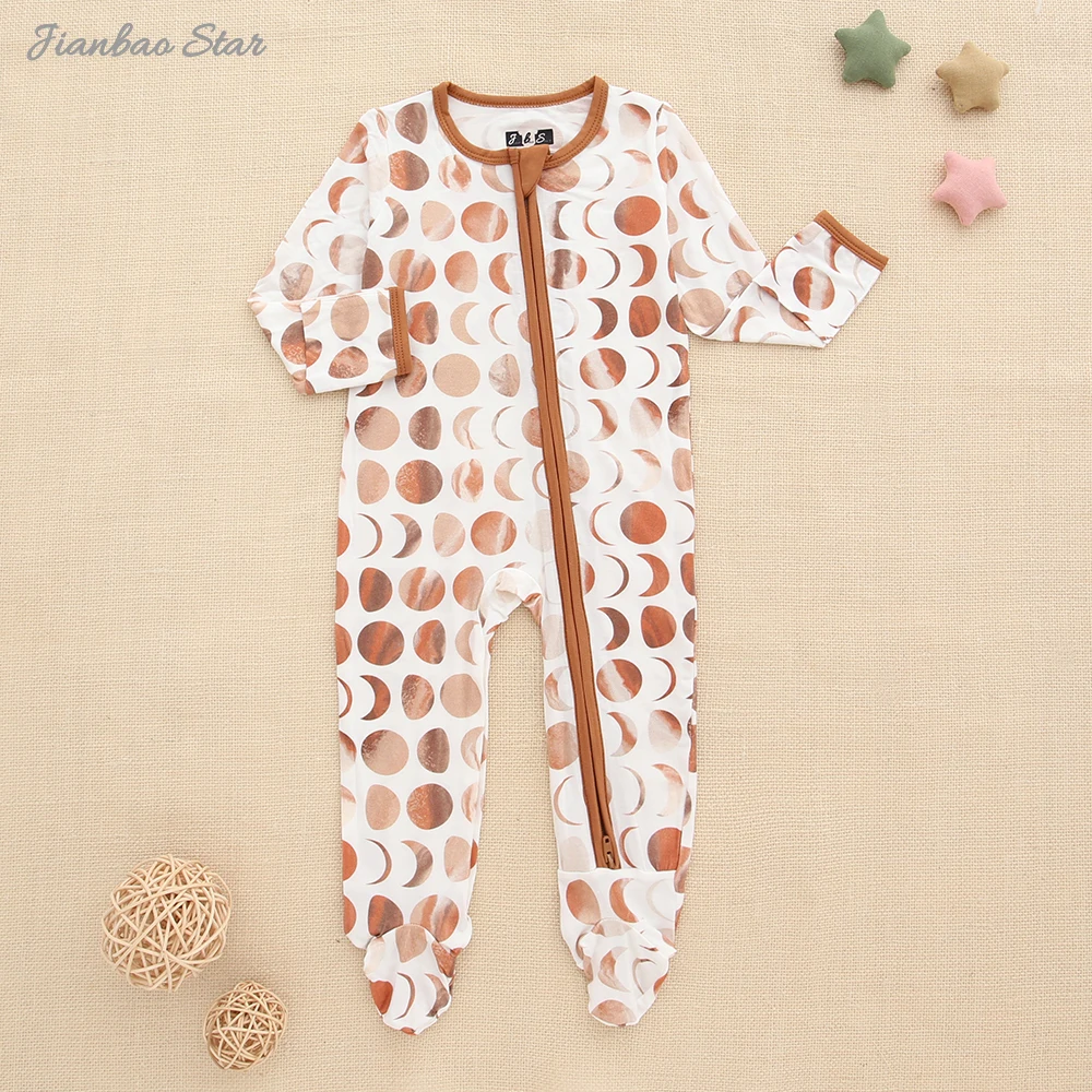 New Release Infants Body Suit Zipper Jumpsuits Bamboo Spandex Cotton Long Sleeve Lovely Printing Baby Rompers
