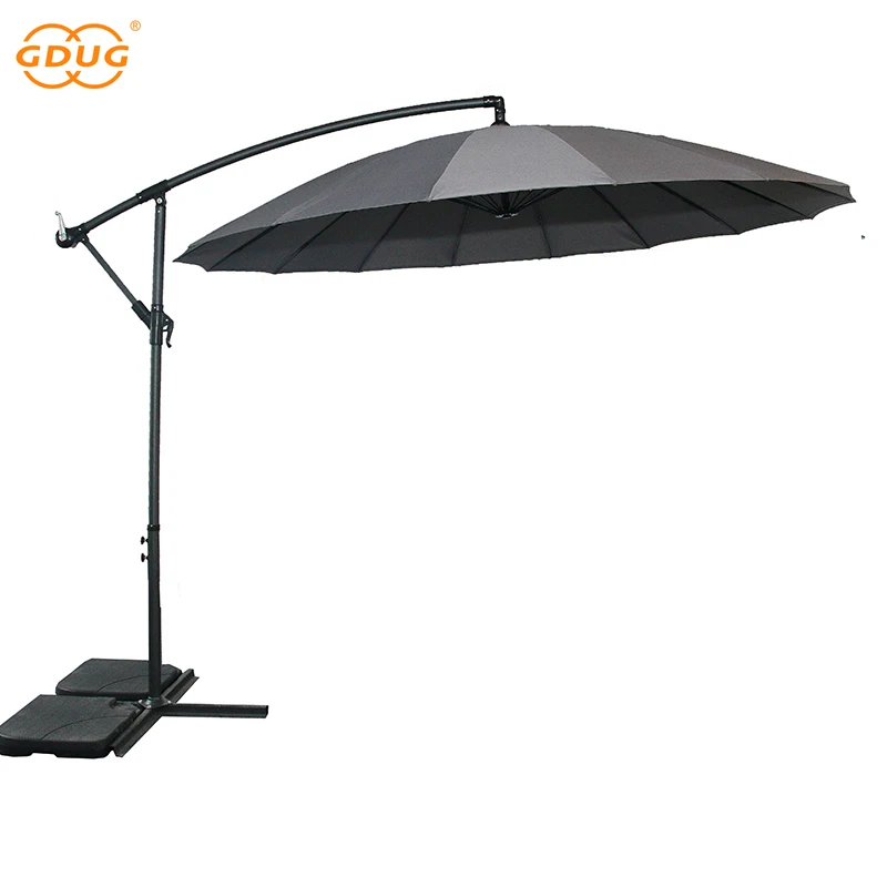 300cm Offset Fiber Glass Cantilever Garden  Patio Umbrellas wind-proof frame swimming pool umbrella with steel cross base