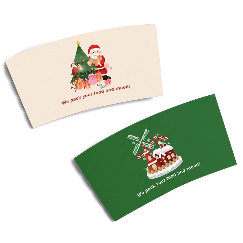 Lokyo Biodegradable Christmas kraft paper take away 8oz 12oz disposable coffee paper cup sleeve for hot drinks