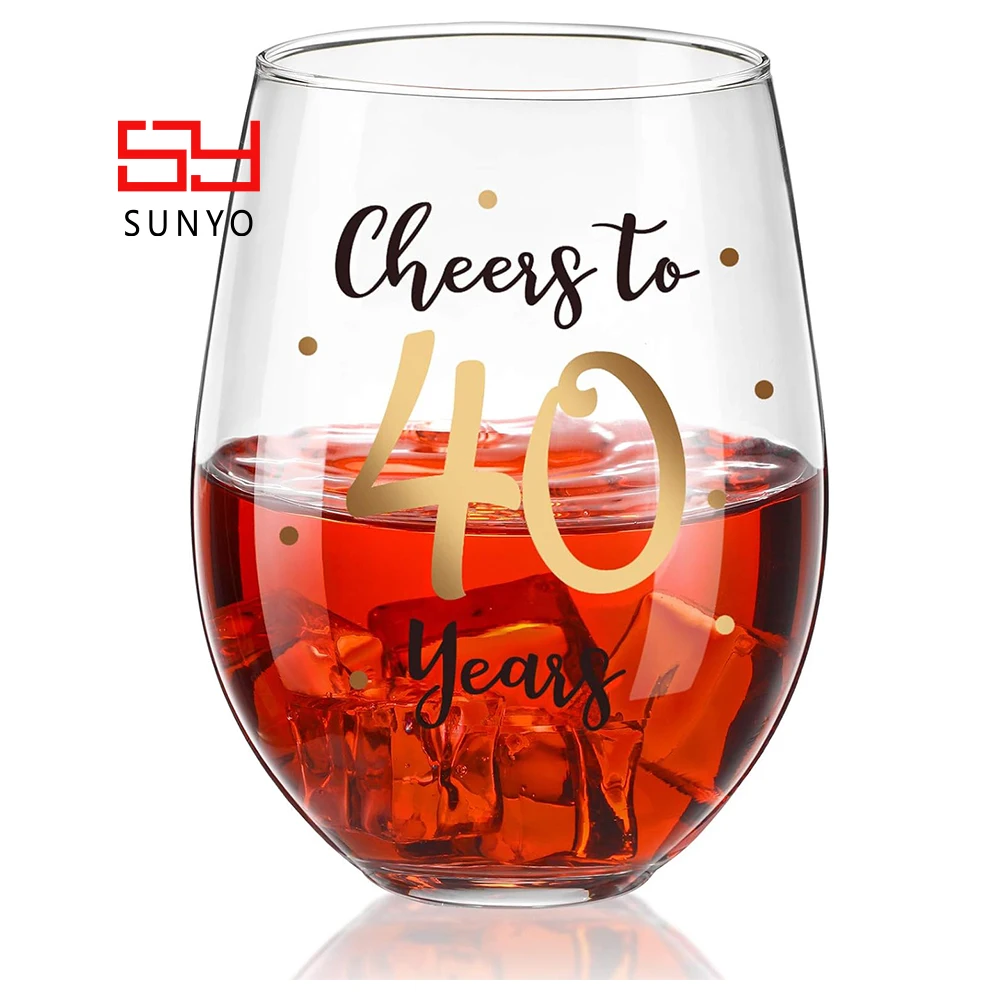40th Birthday Party Wedding Anniversary Decorations Gift Modern Crystal Dessert Juice Customized Decorated Stemless Wine Glass