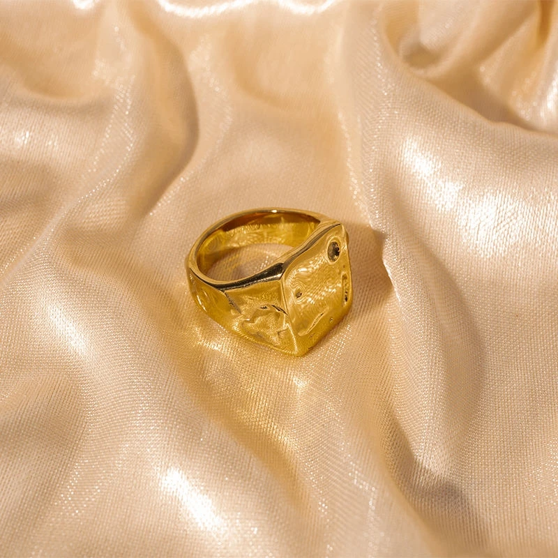 SUMMLY Irregular tin foil pattern crater ring ladies vintage titanium steel 18k gold plated ring accessories