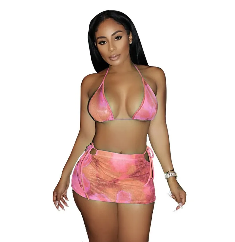 2021 Special Fabric Wholesale Sexy Women Swimwear Halter 2 Piece Bikini New Print Lace Up Swimsuit swimwear bikini  sexy bikini