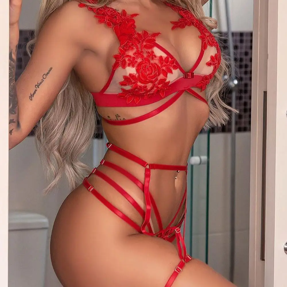 Women Sexy Lingerie Sheer Bra Brief Sets Erotic Appliques Underwear Women Sexy Underwear Red Transparent Lingerie